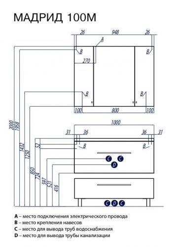 Комод с ящиком МАДРИД 100 М Акватон 1A127903MA010 997x250x441мм в Екатеринбурге