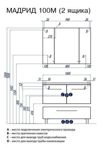 Комод с ящиком МАДРИД 100 М Акватон 1A127903MA010 997x250x441мм в Екатеринбурге